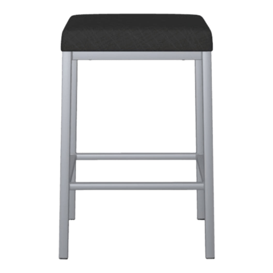 Tabouret de comptoir en métal inox avec assise rembourrée en tissu noir - Bradley