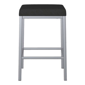 Tabouret de comptoir en métal inox avec assise rembourrée en tissu noir - Bradley