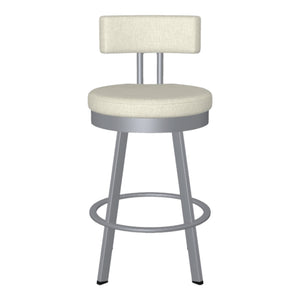 Tabouret de comptoir pivotant en métal inox avec assise rembourrée en tissu ivoire - Barry