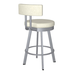 Tabouret de comptoir pivotant en métal inox avec assise rembourrée en tissu ivoire - Barry