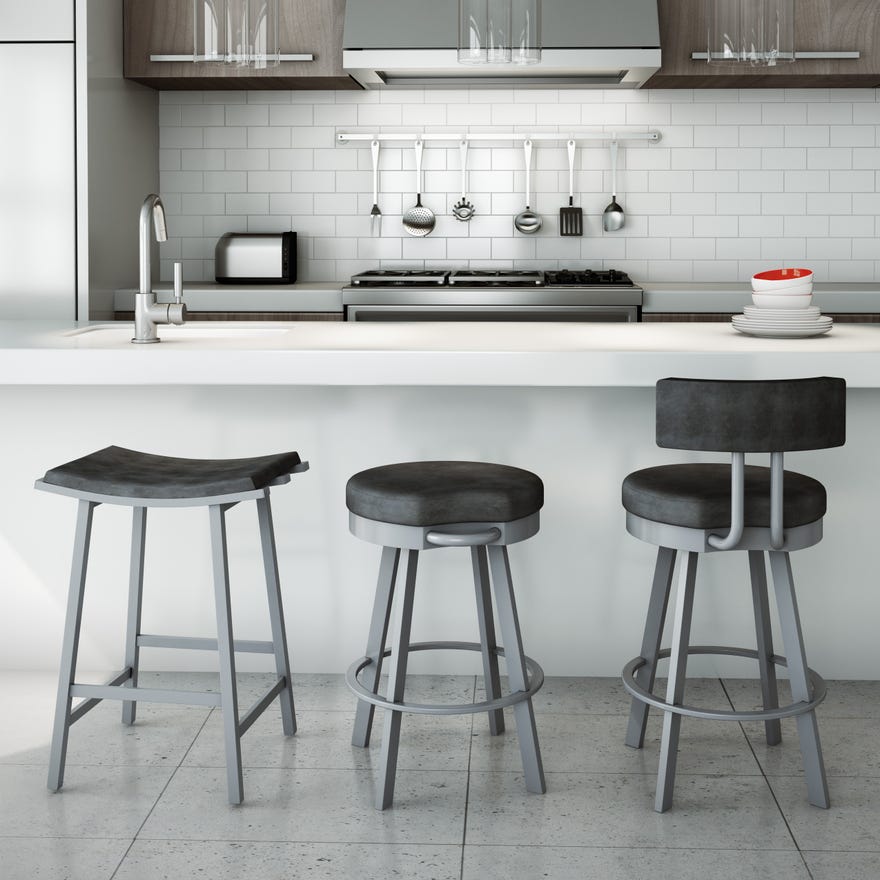 Tabouret de comptoir pivotant en métal inox avec assise rembourrée en tissu ivoire - Barry