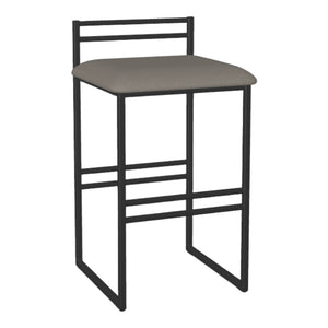 Tabouret de comptoir en métal noir avec assise rembourrée aspect cuir gris - Sonoma