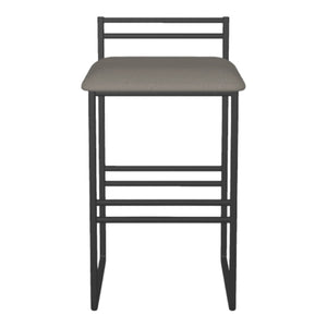 Tabouret de comptoir en métal noir avec assise rembourrée aspect cuir gris - Sonoma