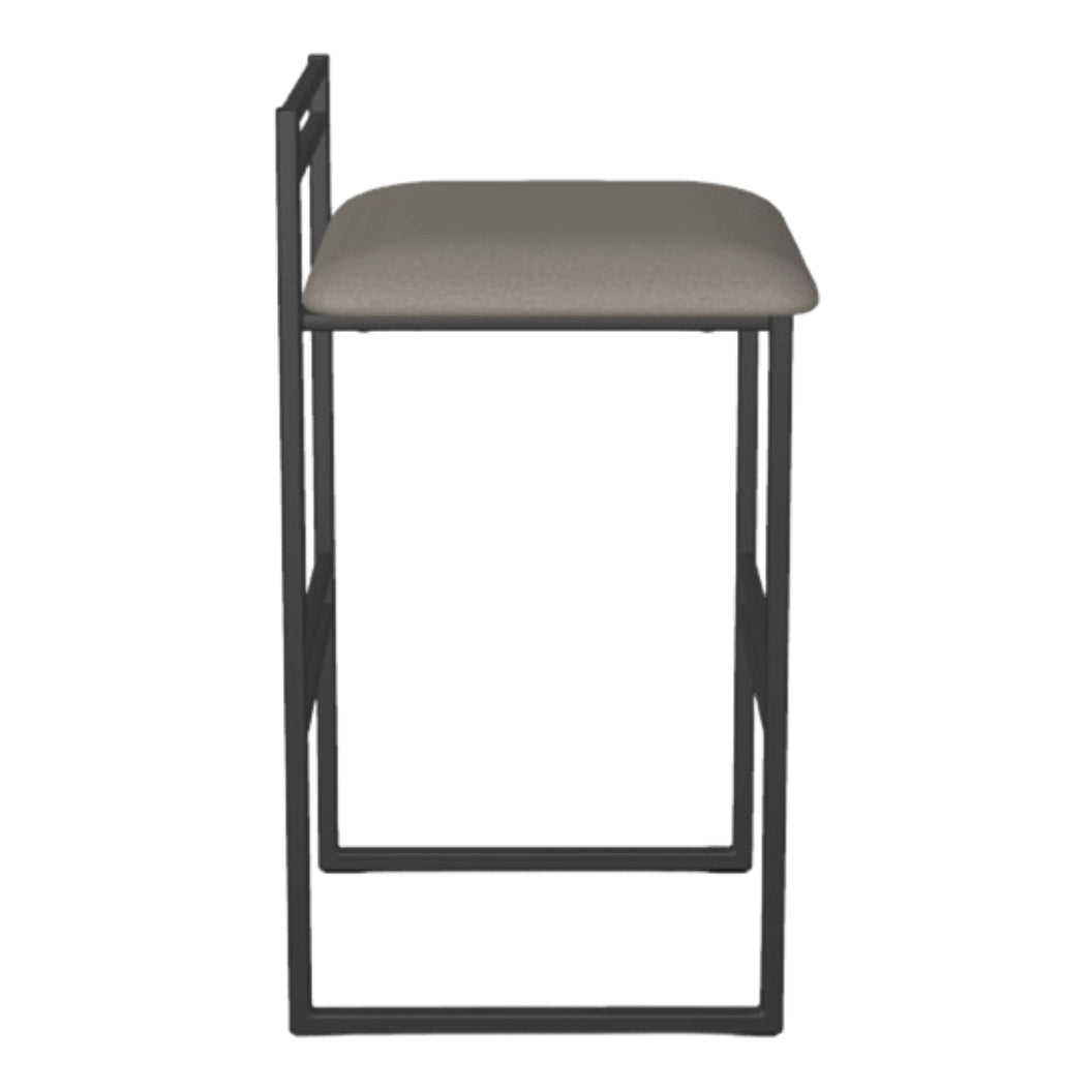 Tabouret de comptoir en métal noir avec assise rembourrée aspect cuir gris - Sonoma