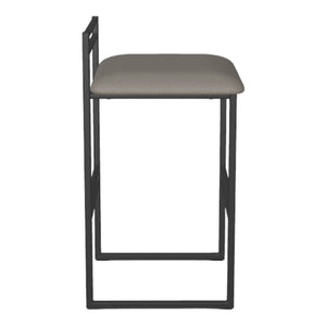 Tabouret de comptoir en métal noir avec assise rembourrée aspect cuir gris - Sonoma