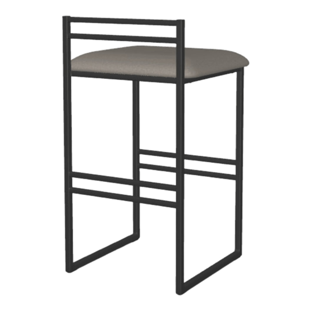Tabouret de comptoir en métal noir avec assise rembourrée aspect cuir gris - Sonoma