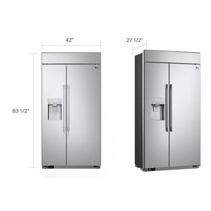 Réfrigérateur côte à côte profondeux comptoir 42 po 25,6 pi³ Inox avec distributeur d'eau et machine à glaçons