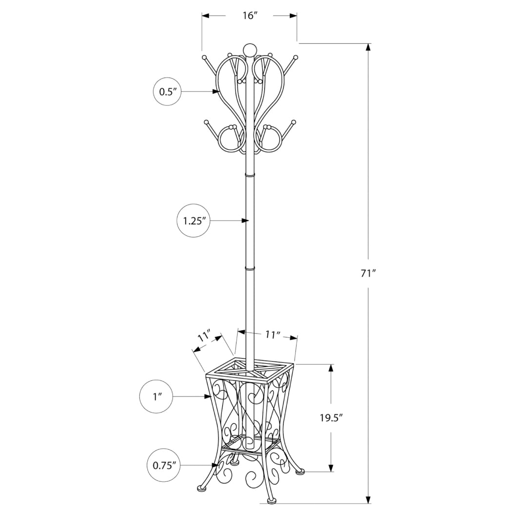 Porte-manteau en métal noir avec 8 crochets et soutien à parapluie - I 2060