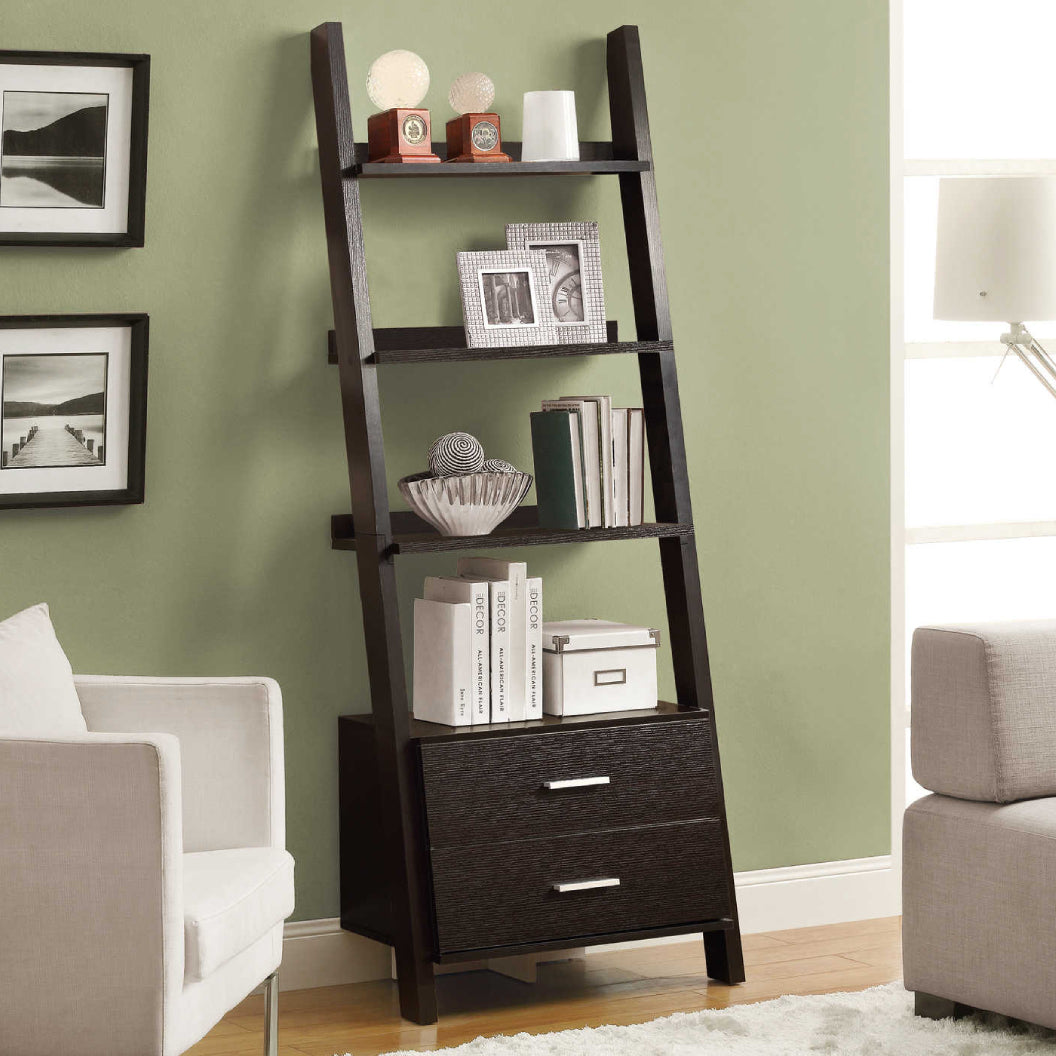 Étagère à échelle en MDF/stratifié avec 4 tablettes et 2 tiroirs - I 2562-2756-2542