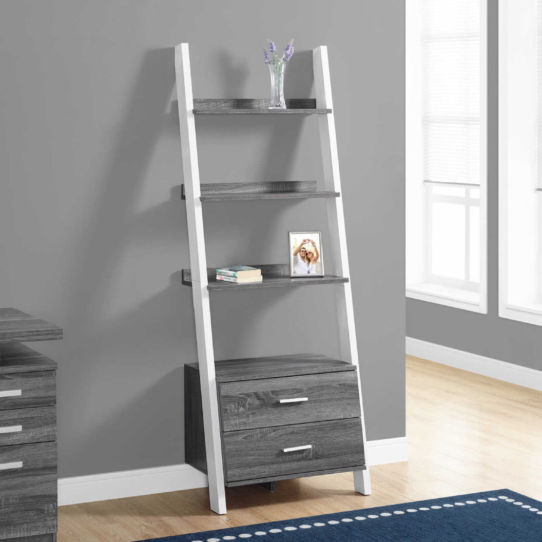 Étagère à échelle en MDF/stratifié avec 4 tablettes et 2 tiroirs - I 2562-2756-2542