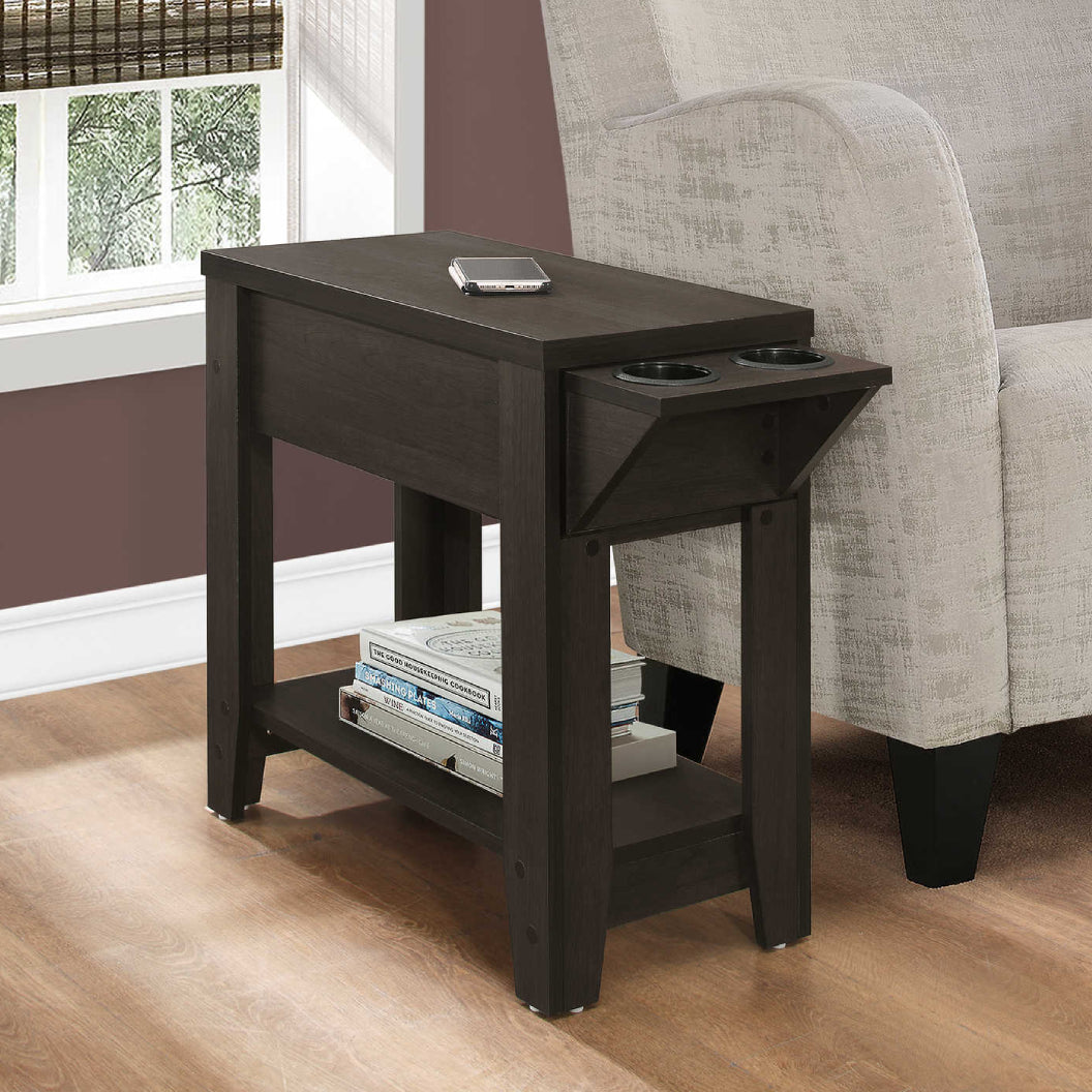 Table d'appoint en MDF/stratifié avec 1 tiroir et double porte-gobelet - I 3197-3198