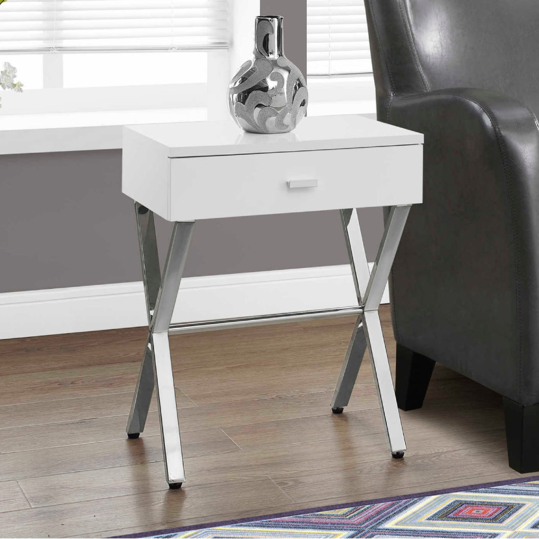 Table d'appoint en MDF/stratifié et métal chromé avec 1 tiroir - I 3262-3263-3265-3450