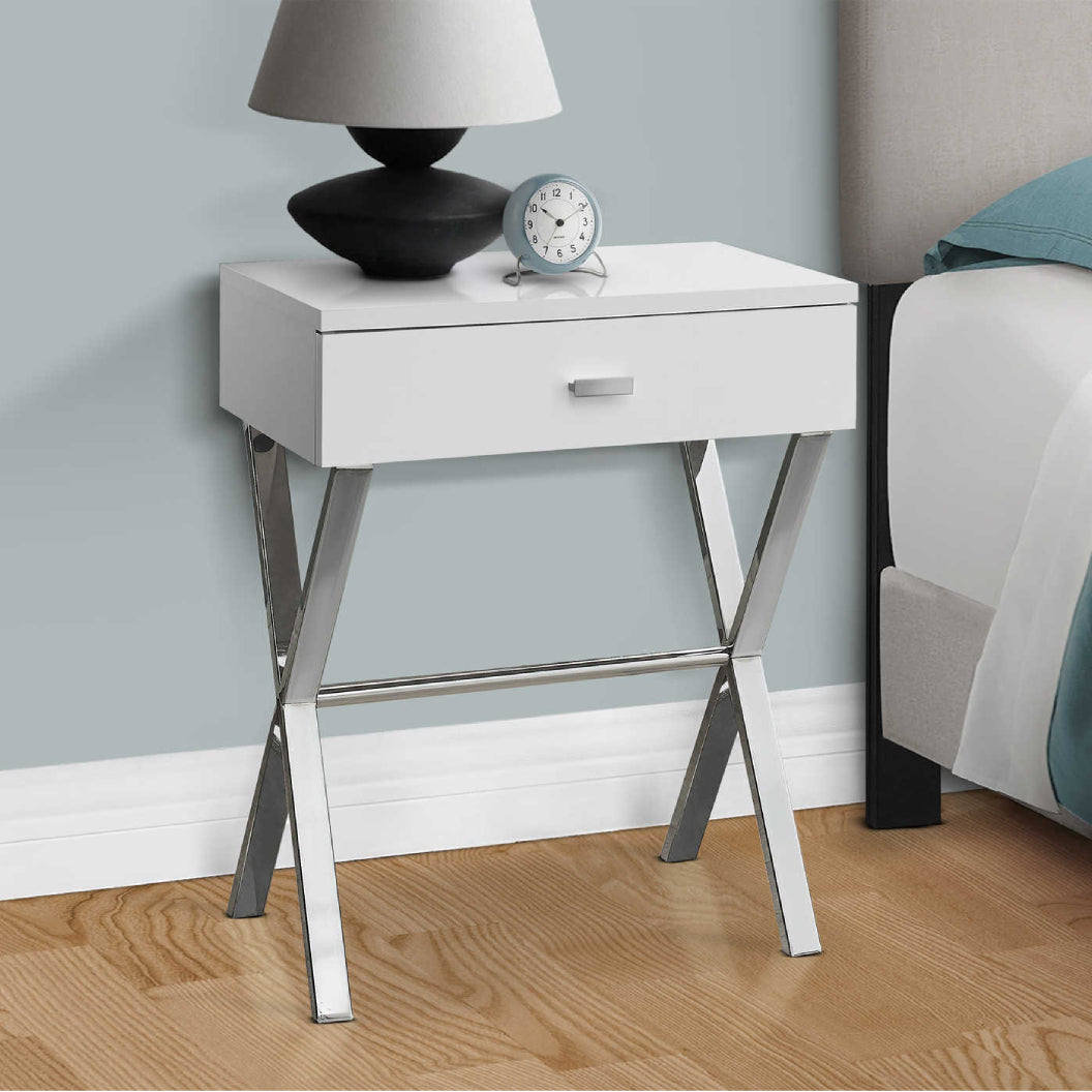 Table d'appoint en MDF/stratifié et métal chromé avec 1 tiroir - I 3262-3263-3265-3450