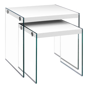 Ensemble de 2 tables gigognes en MDF/stratifié et verre trempé - I 3053-3287