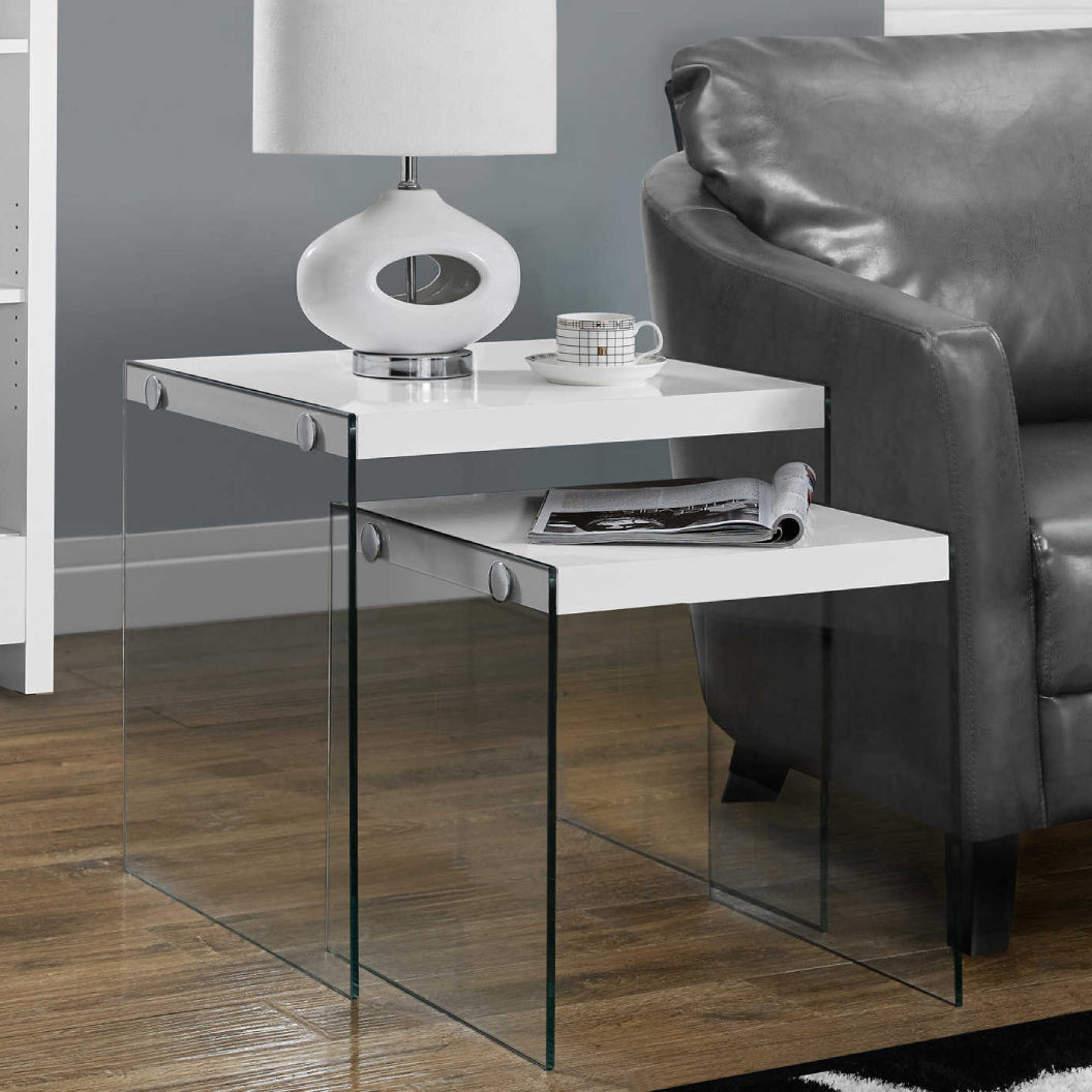Ensemble de 2 tables gigognes en MDF/stratifié et verre trempé - I 3053-3287