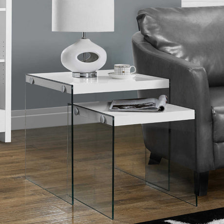 Ensemble de 2 tables gigognes en MDF/stratifié et verre trempé - I 3053-3287