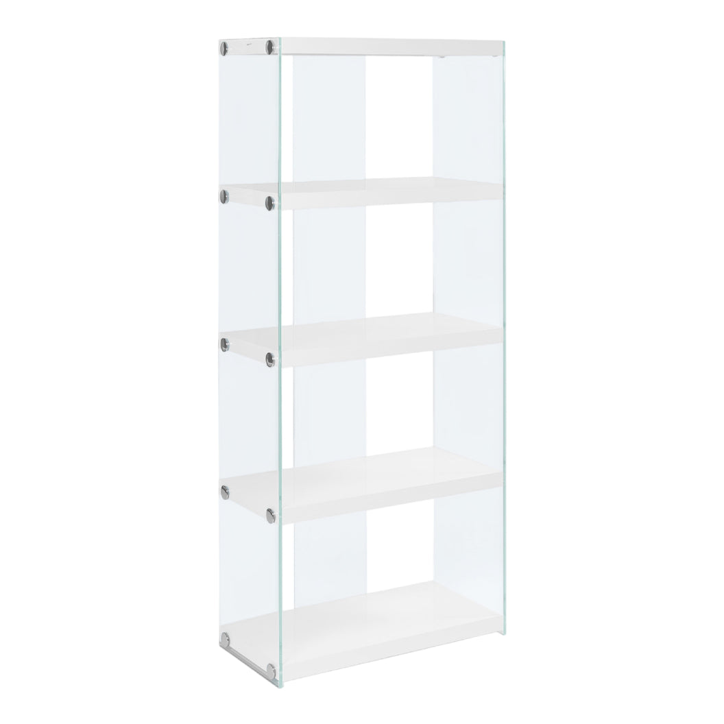 Bibliothèque en verre trempé avec 5 tablettes en MDF/stratifié blanc lustré - I 3289