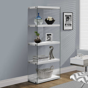 Bibliothèque en verre trempé avec 5 tablettes en MDF/stratifié blanc lustré - I 3289