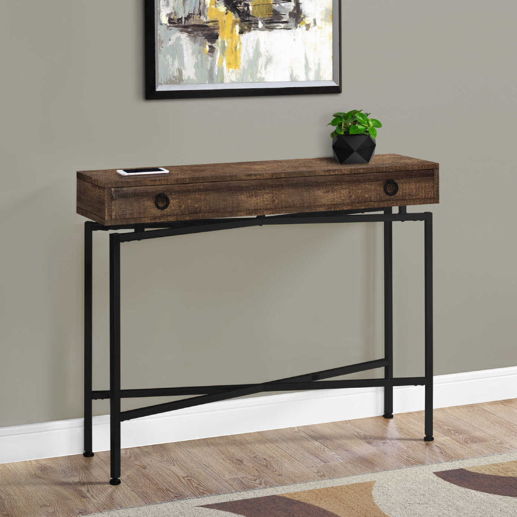 Table console en MDF/stratifié et métal noir avec 1 grand tiroir - I 3453-3454-3455