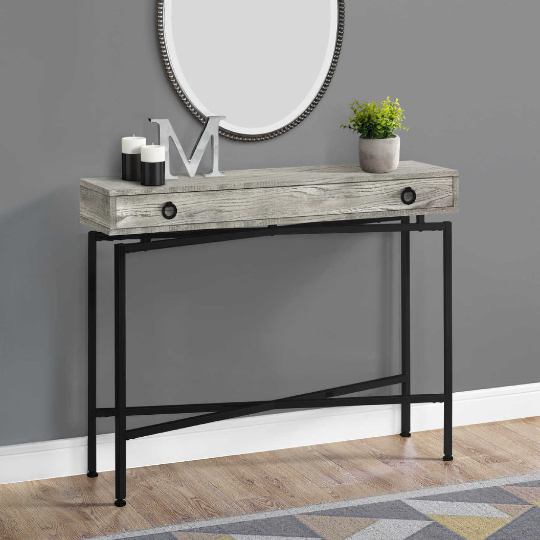 Table console en MDF/stratifié et métal noir avec 1 grand tiroir - I 3453-3454-3455