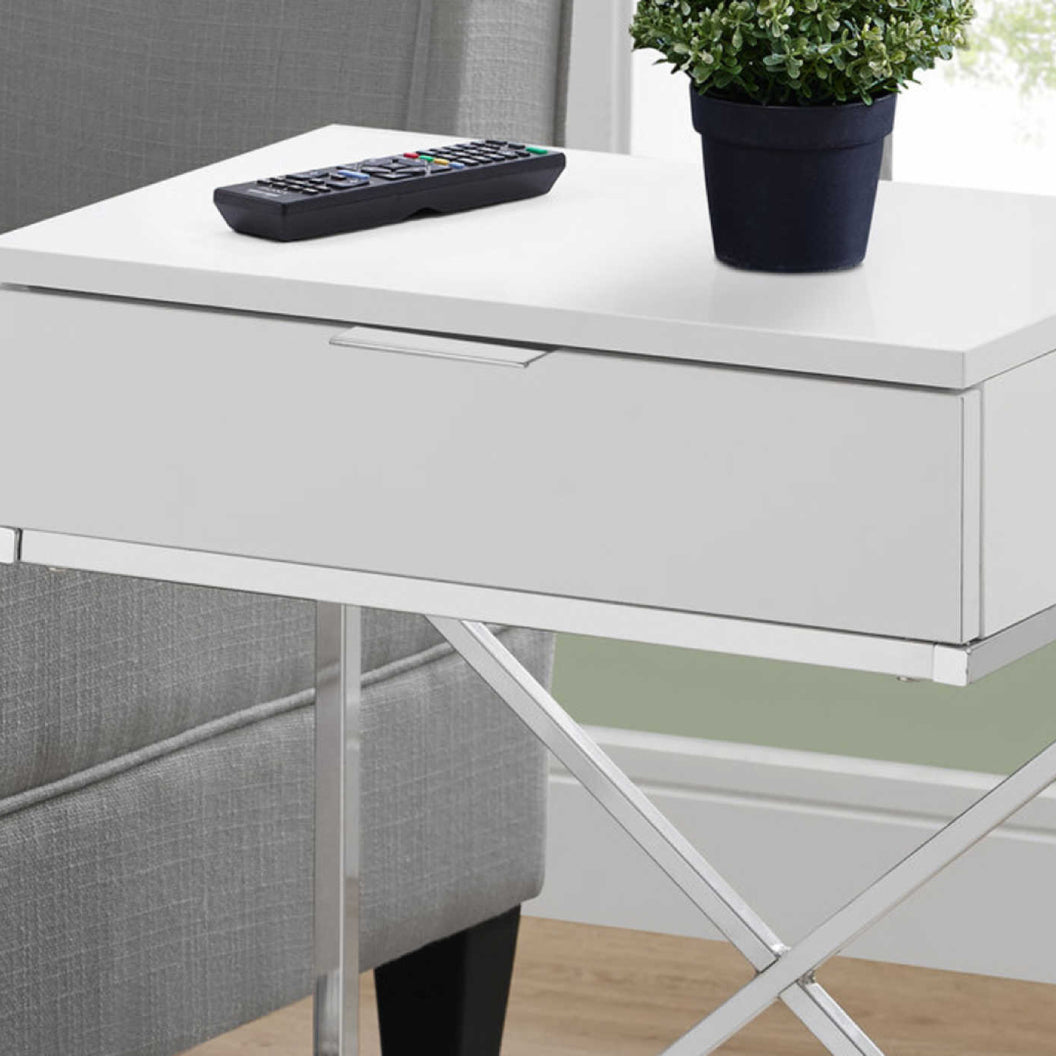 Table d'appoint en MDF/stratifié et métal chromé avec 1 tiroir - I 3470-3471-3474-3475