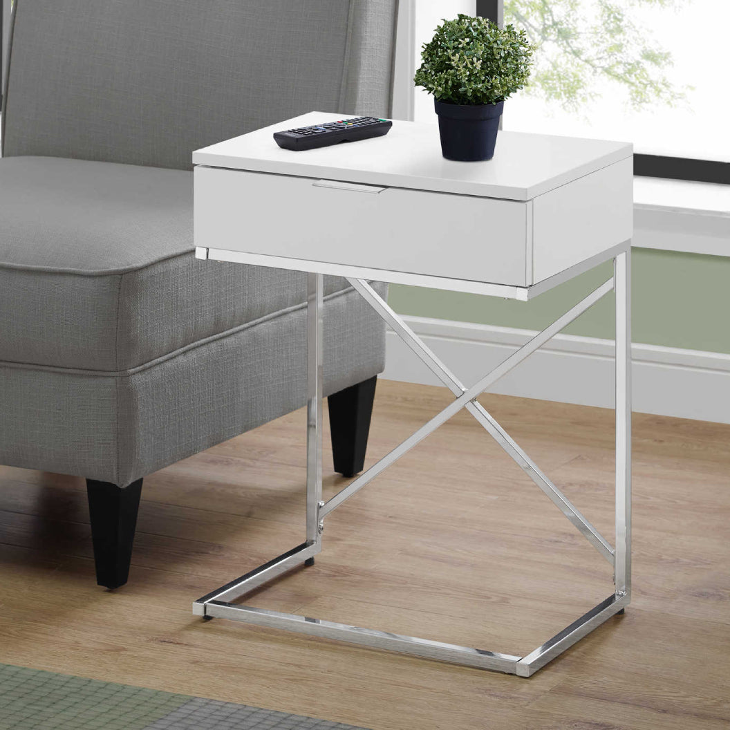 Table d'appoint en MDF/stratifié et métal chromé avec 1 tiroir - I 3470-3471-3474-3475
