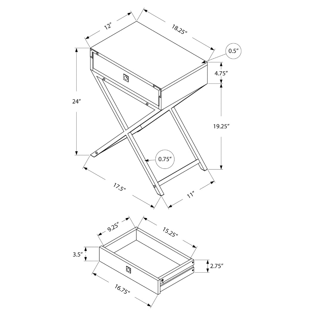 Table d'appoint en MDF/stratifié et métal avec 1 tiroir - I 3552-3555-3556
