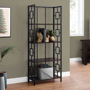 Bibliothèque en métal noir avec 4 tablettes en MDF/stratifié espresso - I 3617