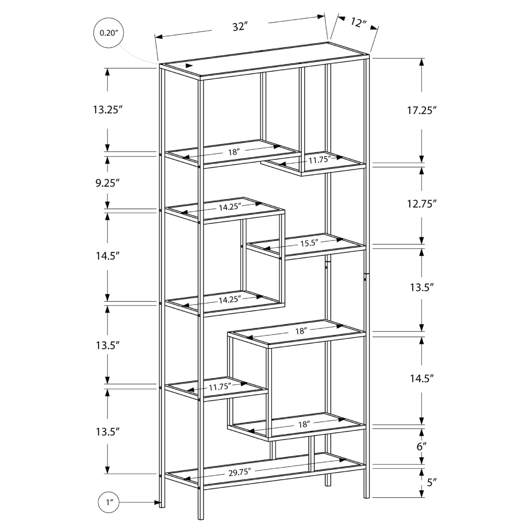 Étagère en métal avec 9 tablettes en verre trempé - I 7158-7159