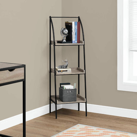 Étagère en métal noir avec 3 tablettes en MDF/stratifié taupe foncé - I 7228