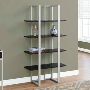 Étagère en métal argenté avec 4 tablettes en MDF/stratifié espresso - I 7239