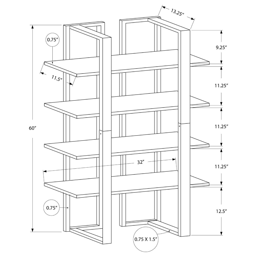 Étagère en métal argenté avec 4 tablettes en MDF/stratifié espresso - I 7239
