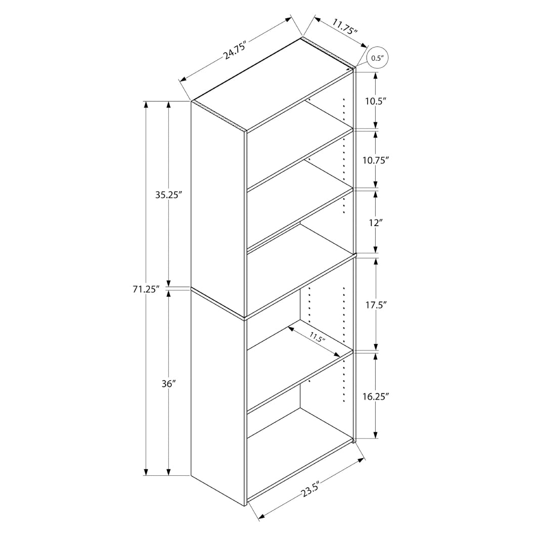 Bibliothèque en MDF/stratifié avec 5 tablettes - I 7467-7468-7469-7470