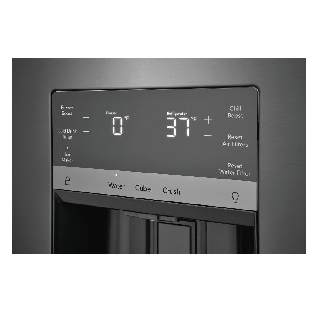 Réfrigérateur porte française 36 po, 27,8 pi³ Inox noir 3 portes avec distributeur externe d'eau et glaçons