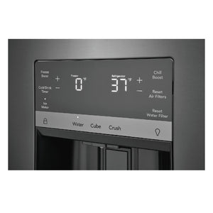Réfrigérateur porte française 36 po, 27,8 pi³ Inox noir 3 portes avec distributeur externe d'eau et glaçons