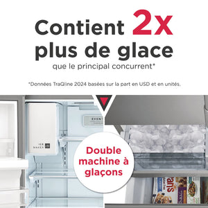 Réfrigérateur porte française 36 po, 27,8 pi³ Inox noir 3 portes avec distributeur externe d'eau et glaçons