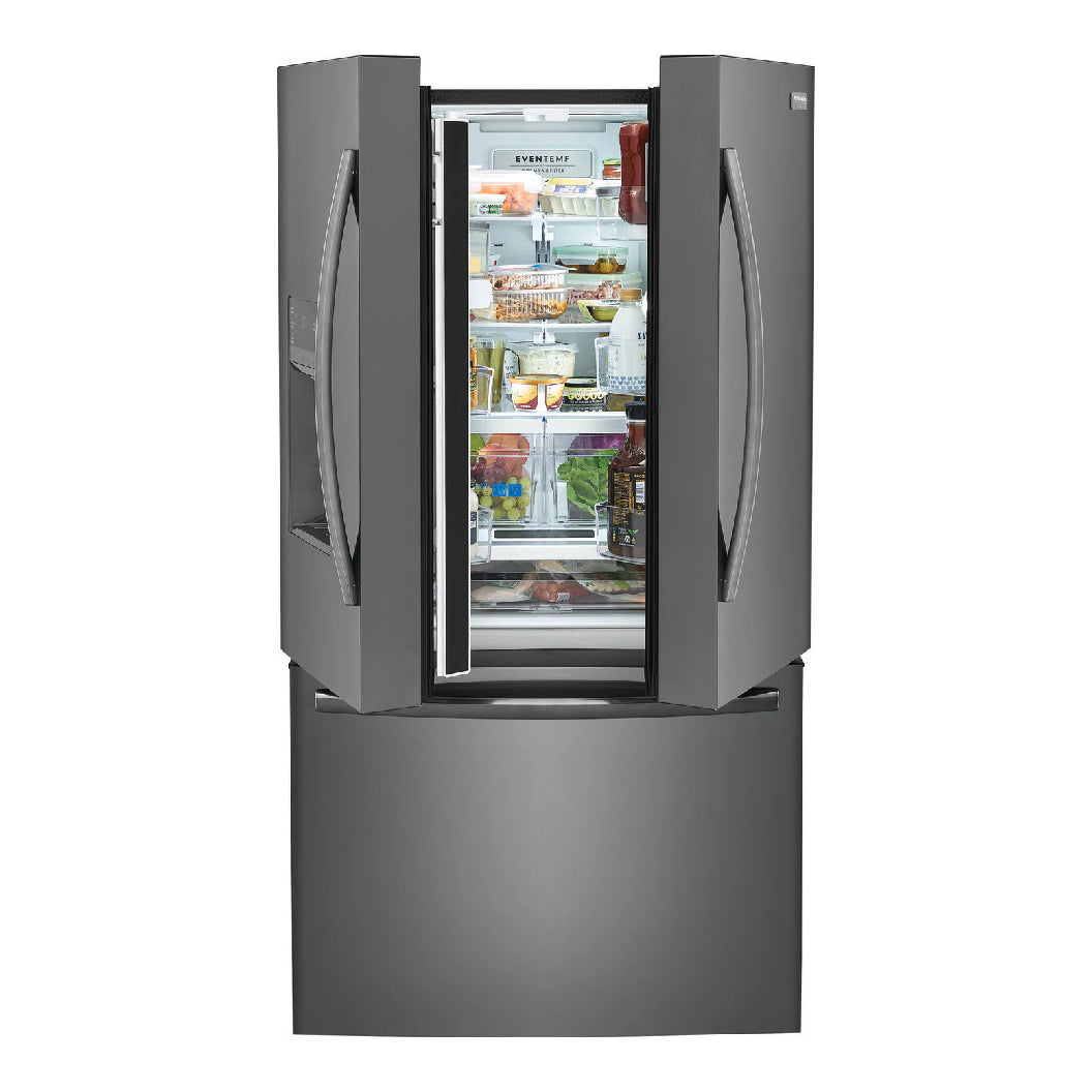 Réfrigérateur porte française 36 po, 27,8 pi³ Inox noir 3 portes avec distributeur externe d'eau et glaçons