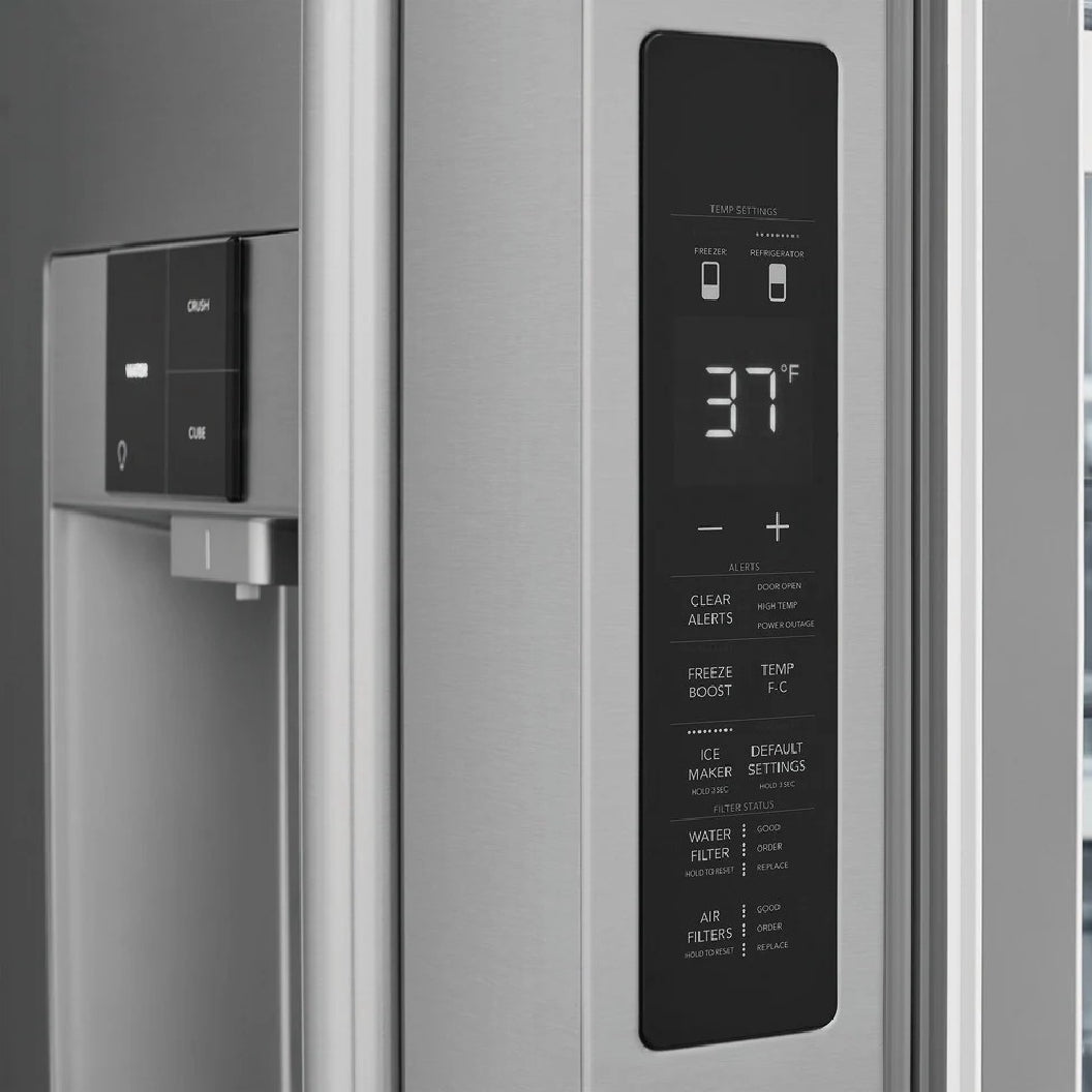 Réfrigérateur porte française 36 po, 22,6 pi³ Inox 3 portes avec distributeur externe d'eau et glaçons