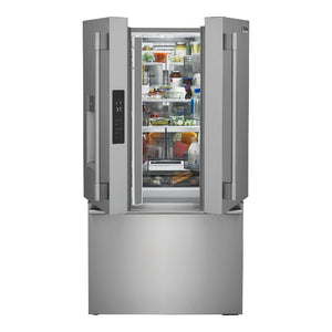 Réfrigérateur porte française 36 po, 22,6 pi³ Inox 3 portes avec distributeur externe d'eau et glaçons