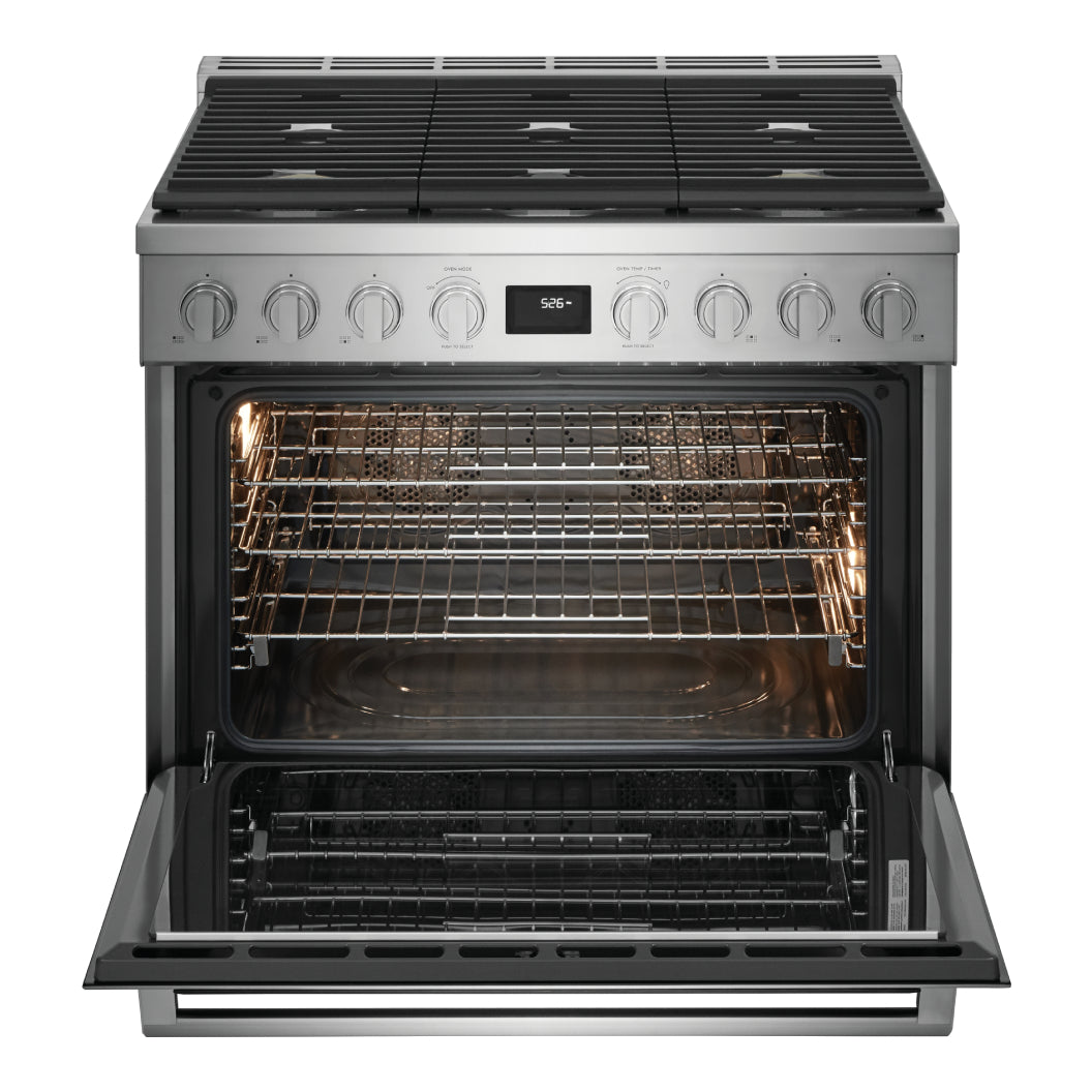 Cuisinière biénergie 36 po, 4,4 pi³ Inox avec Brûleurs à double flamme et Convection double