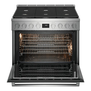Cuisinière biénergie 36 po, 4,4 pi³ Inox avec Brûleurs à double flamme et Convection double