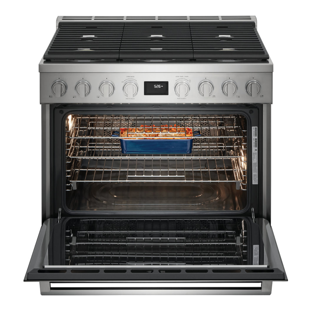 Cuisinière biénergie 36 po, 4,4 pi³ Inox avec Brûleurs à double flamme et Convection double