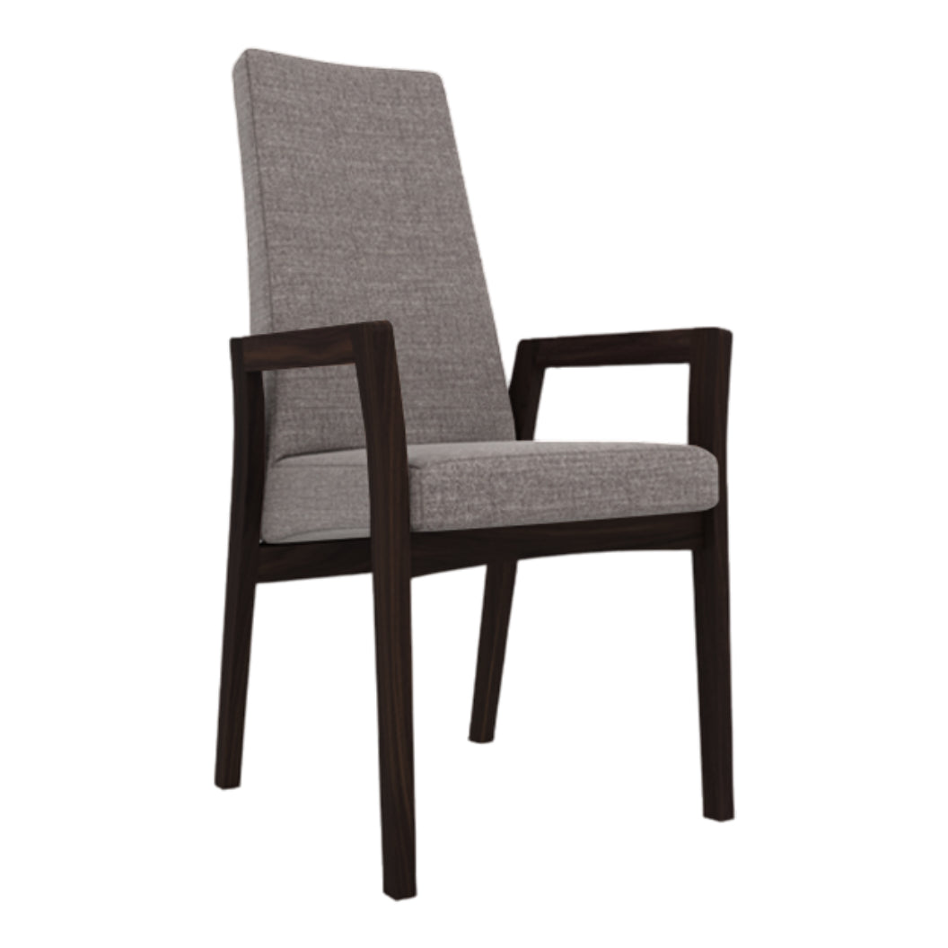 Chaise de salle à manger rembourrée en tissu gris et en bois de merisier - Dad CHA 39