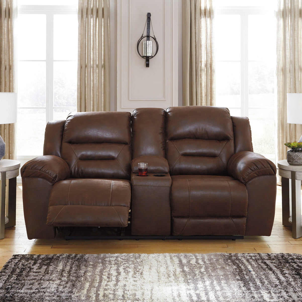Causeuse aspect cuir brun chocolat inclinable - Stoneland