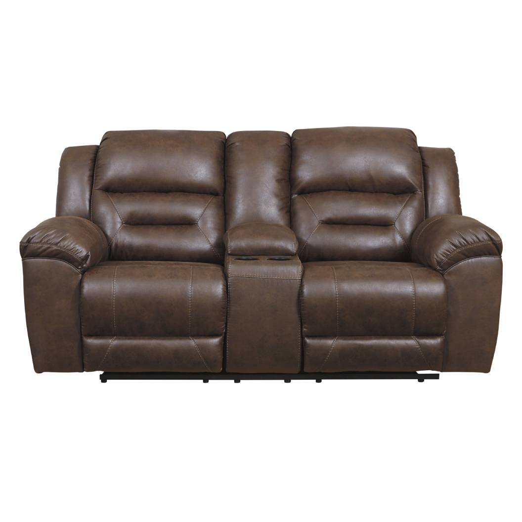 Causeuse aspect cuir brun chocolat motorisée avec console - Stoneland