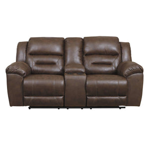 Causeuse aspect cuir brun chocolat motorisée avec console - Stoneland