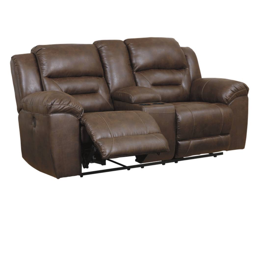 Causeuse aspect cuir brun chocolat motorisée avec console - Stoneland