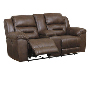 Causeuse aspect cuir brun chocolat motorisée avec console - Stoneland