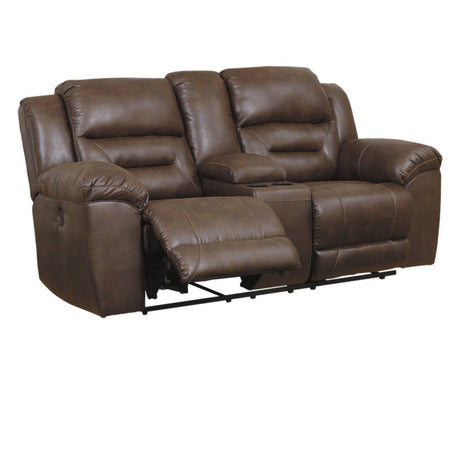 Causeuse aspect cuir brun chocolat motorisée avec console - Stoneland