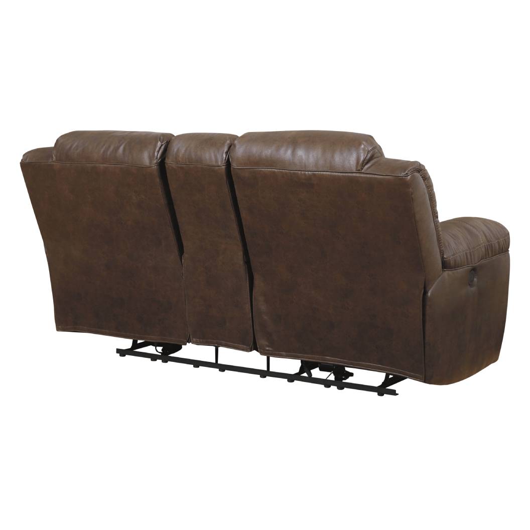 Causeuse aspect cuir brun chocolat motorisée avec console - Stoneland